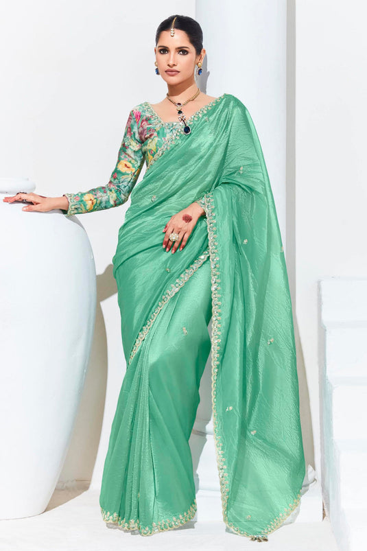 Sea Green Silk Party Wear Saree