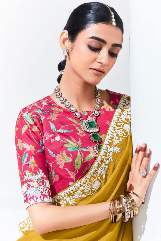 Mustard Silk Saree With Attractive Blouse