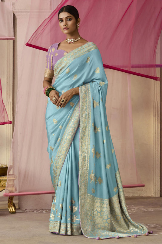 Luxury Sky Blue Weave Silk Saree