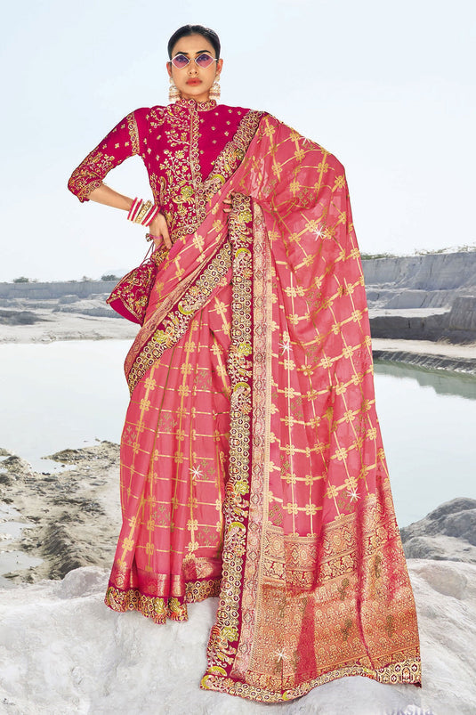 Elegant Pink Georgette Wedding Saree