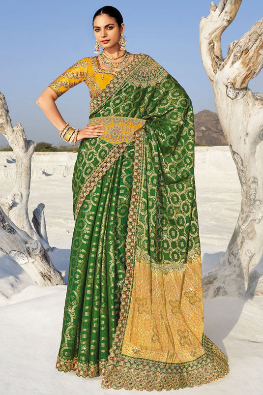 Green Zari Weave Georgette Saree