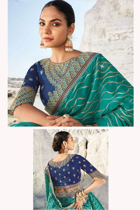 Cyan Designer Georgette Bridal Saree