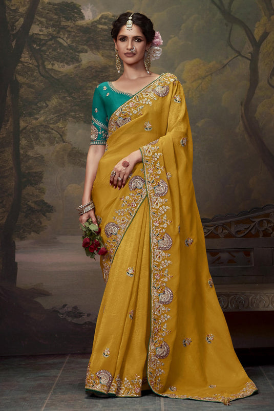 Luxurious Mustard Silk Fabric Saree