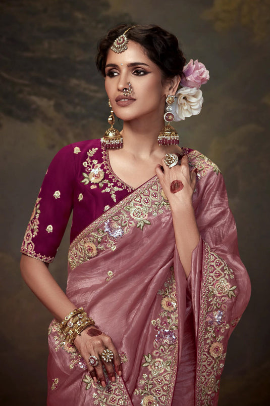 Stunning Pink Silk Fabric Saree