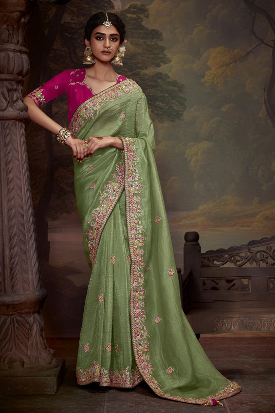 Elegant Sea Green Silk Saree For Festive Wear