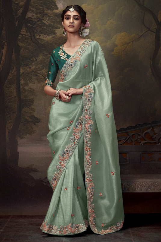 Rich Light Cyan Silk Saree