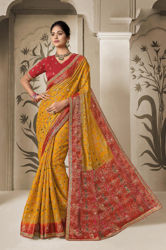 Elegant Mustard Silk Wedding Saree