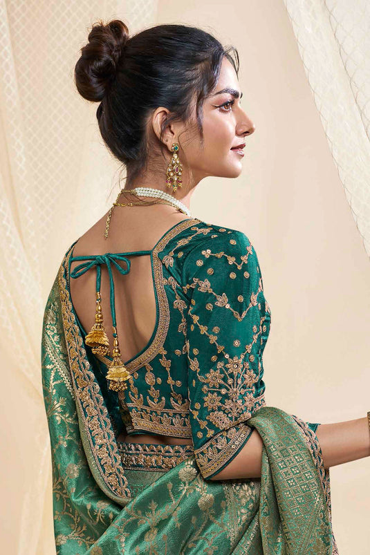 Sea Green Color Sangeet Wear Silk Fabric Incredible Saree
