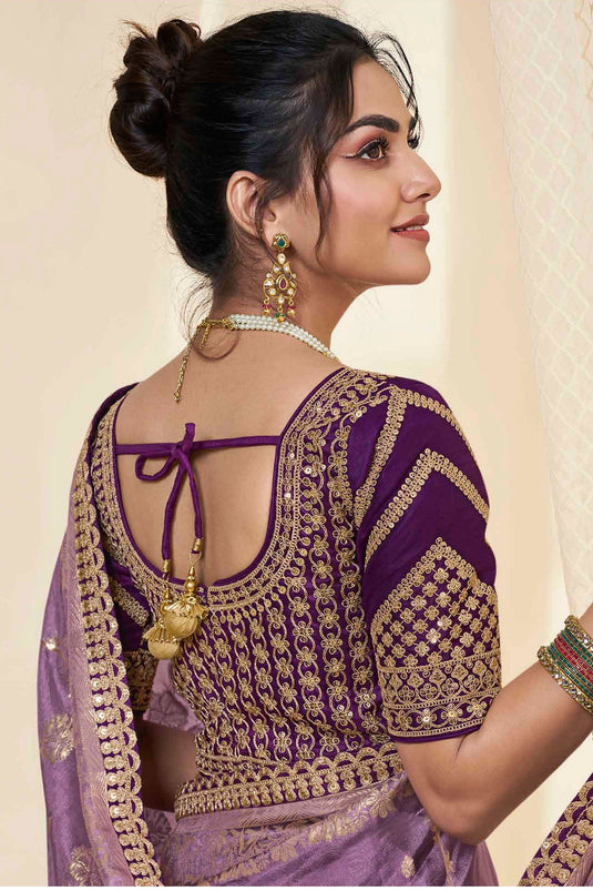 Lavender Color Sangeet Wear Silk Fabric Charismatic Saree
