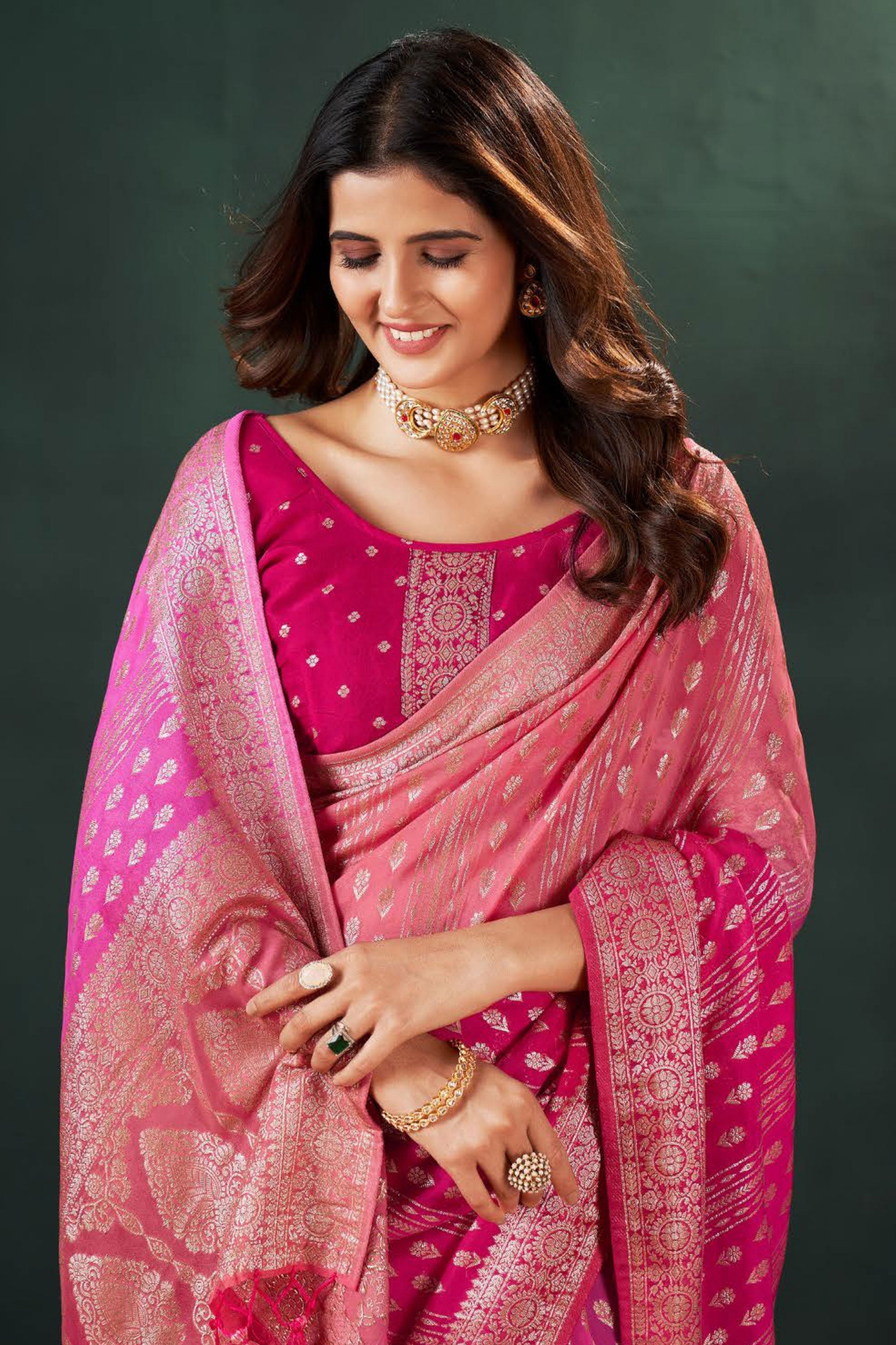 Komal Color Komal Vora Embellished Pink Color Weaving Designs Silk Saree – Sarees ...