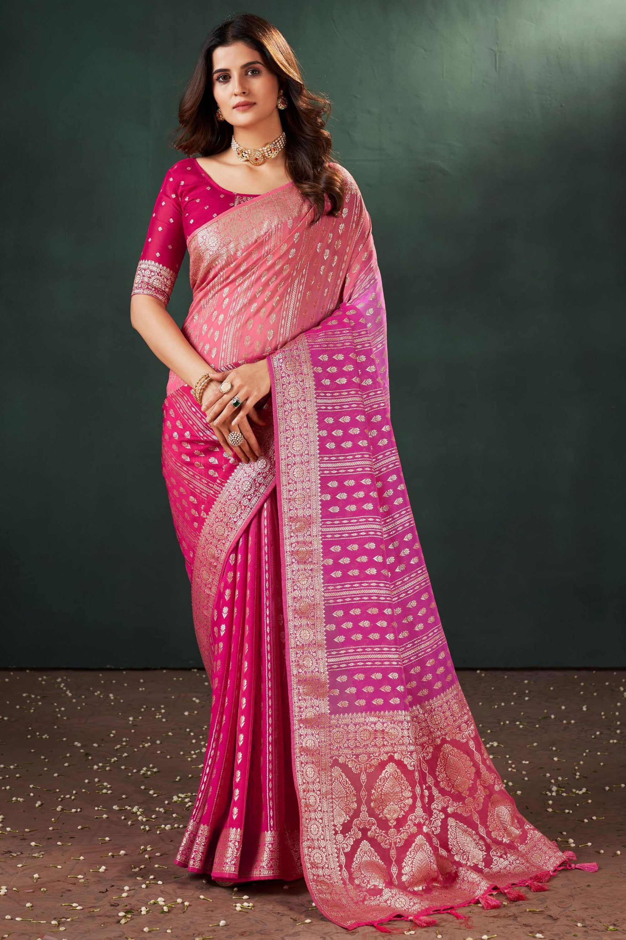 Komal Color Komal Vora Embellished Pink Color Weaving Designs Silk Saree – Sarees ...