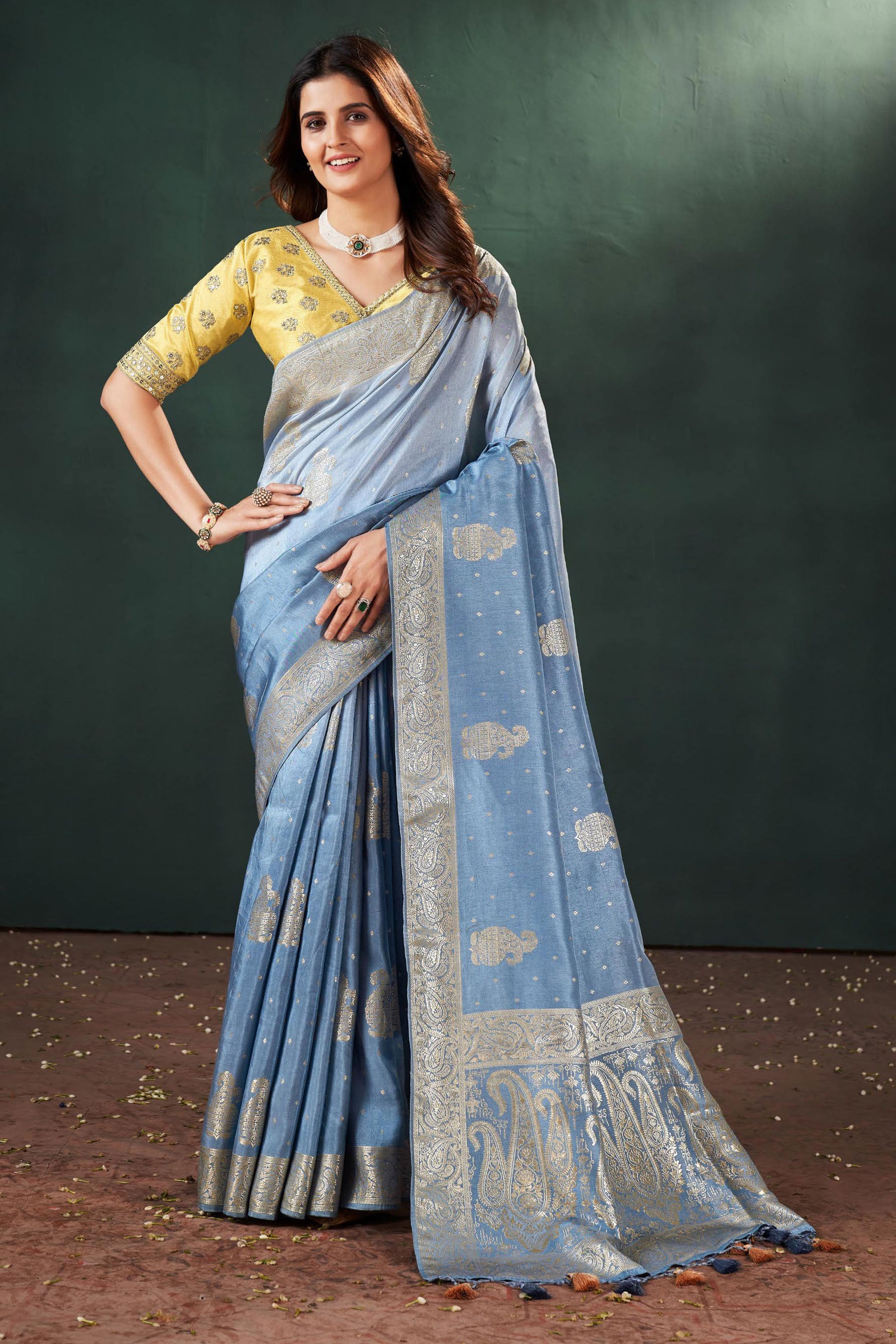 Komal Color Komal Vora Glamorous Sky Blue Color Weaving Designs Silk Saree – Sarees ...
