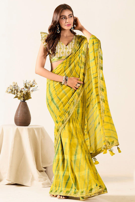 Border Work On Awesome Georgette Fabric Saree In Yellow Color