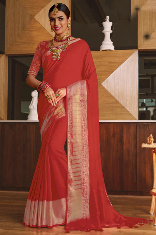 Red Color Festive Wear Art Silk Fabric Incredible Saree