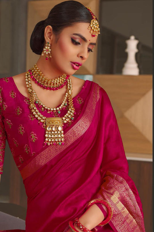 Art Silk Fabric Festive Wear Rani Color Phenomenal Saree