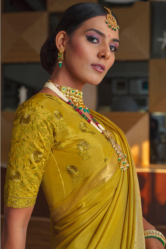 Art Silk Fabric Festive Wear Vivacious Saree In Yellow Color