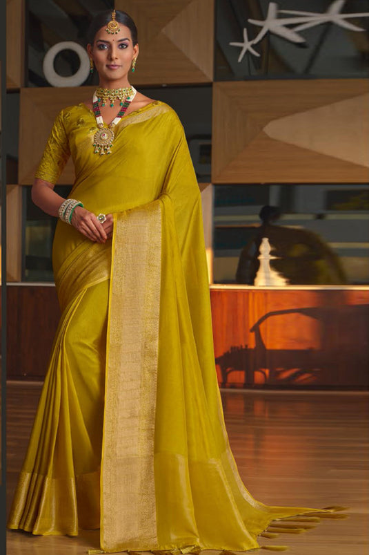 Art Silk Fabric Festive Wear Vivacious Saree In Yellow Color
