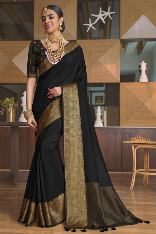 Art Silk Fabric Festive Wear Mesmeric Saree In Black Color