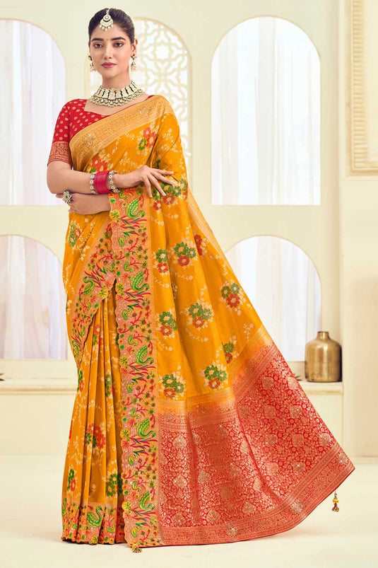 Mustard Color Gorgeous Weaving Designs Silk Saree