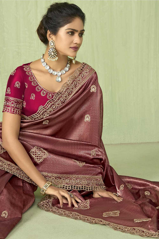 Silk Fabric Pink Color Chic Saree