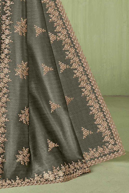 Grey Color Silk Fabric Classic Saree