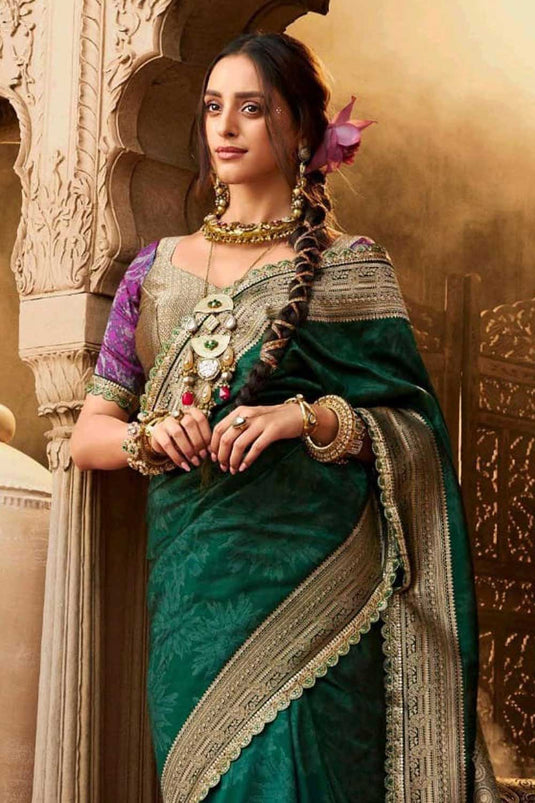 Festive Wear Banarasi Silk Green Color Gorgeous Saree