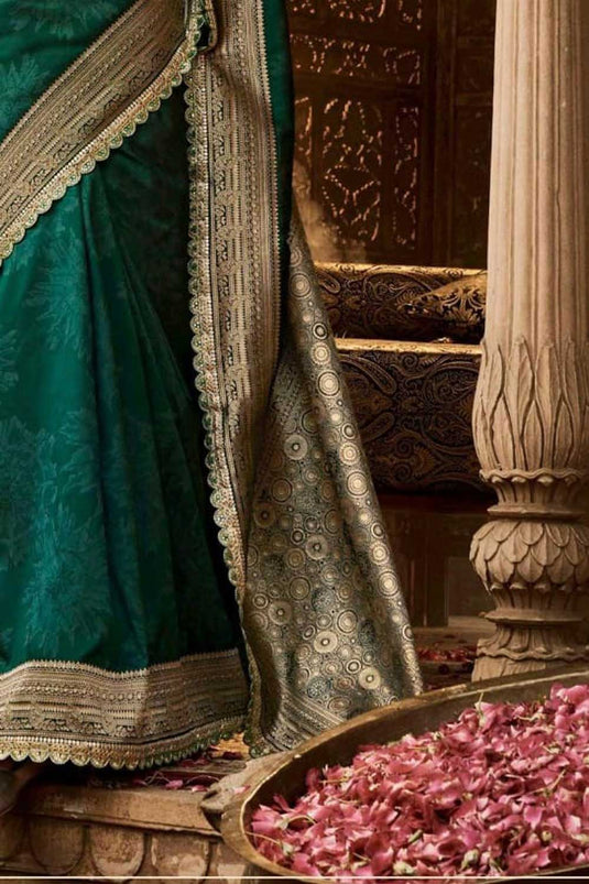 Festive Wear Banarasi Silk Green Color Gorgeous Saree