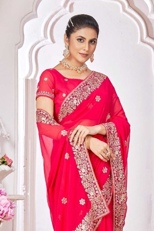 Rani Color Border Work Pleasant Georgette Saree