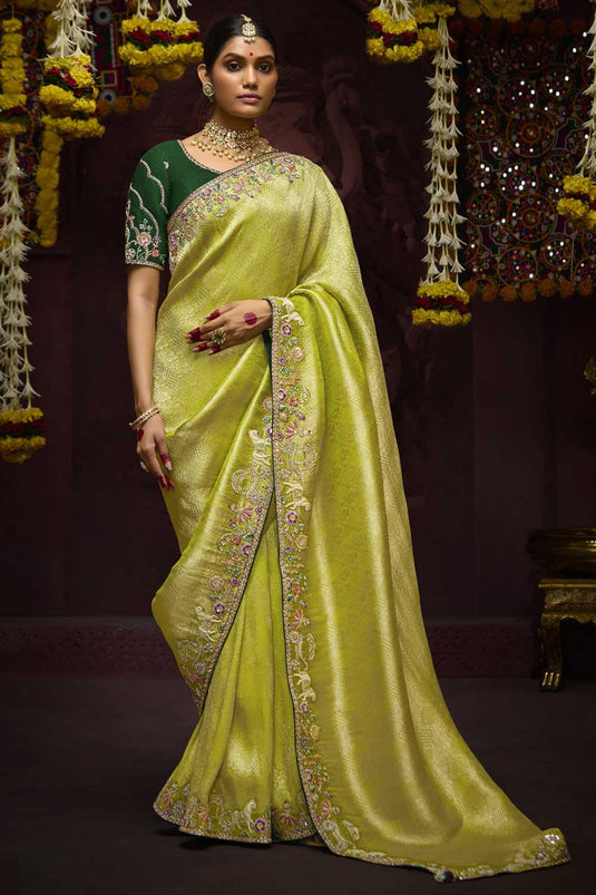 Engaging Border Work Yellow Color Silk Saree