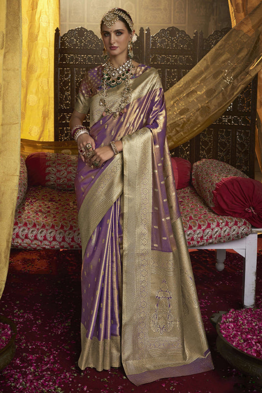 Lavender Radiance Zari Weaving Work Silk Saree