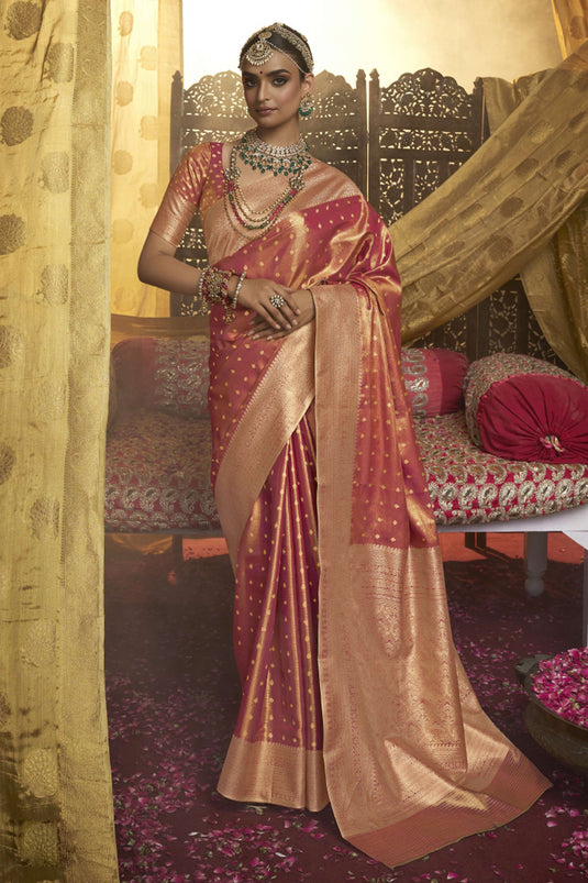 Festive Wear Elegance Zari Weaving Work Saree In Pink Color