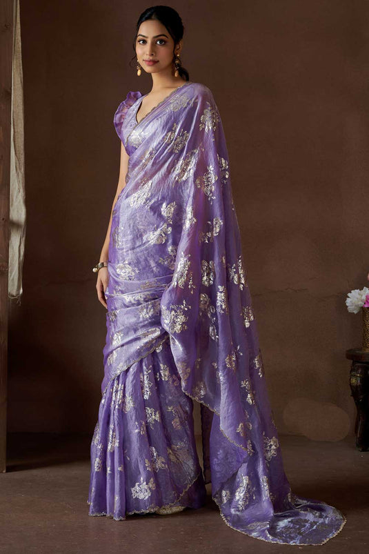 Lavender Color Pleasant Satin Silk Saree For Function