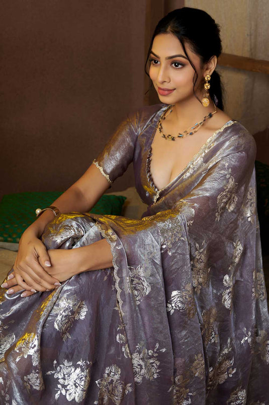 Purple Color Glorious Satin Silk Saree In Function Wear