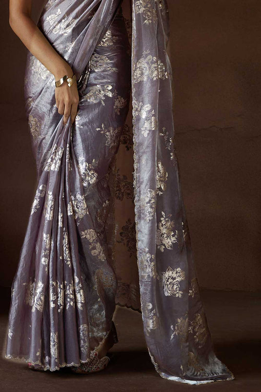 Purple Color Glorious Satin Silk Saree In Function Wear