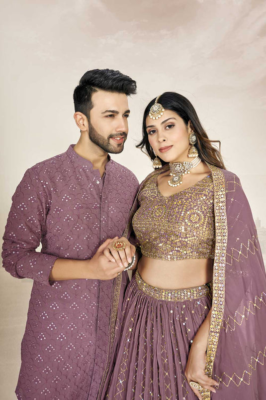 Pink Color Georgette Sequins Work Beautiful Couple Wear Set