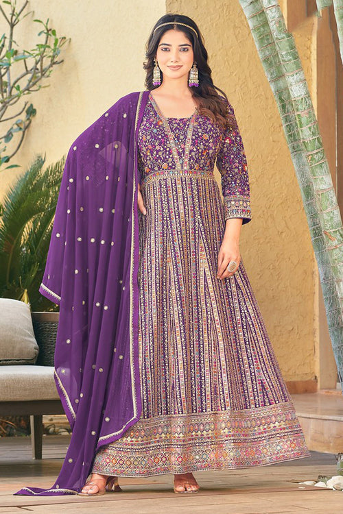 Vibrant Embroidered Readymade Anarkali Salwar Suit In Georgette Fabric