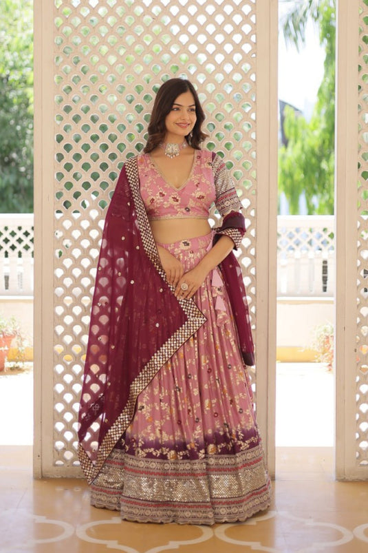 Lavender Color Viscose Fabric Coveted Lehenga With Jacquard Work