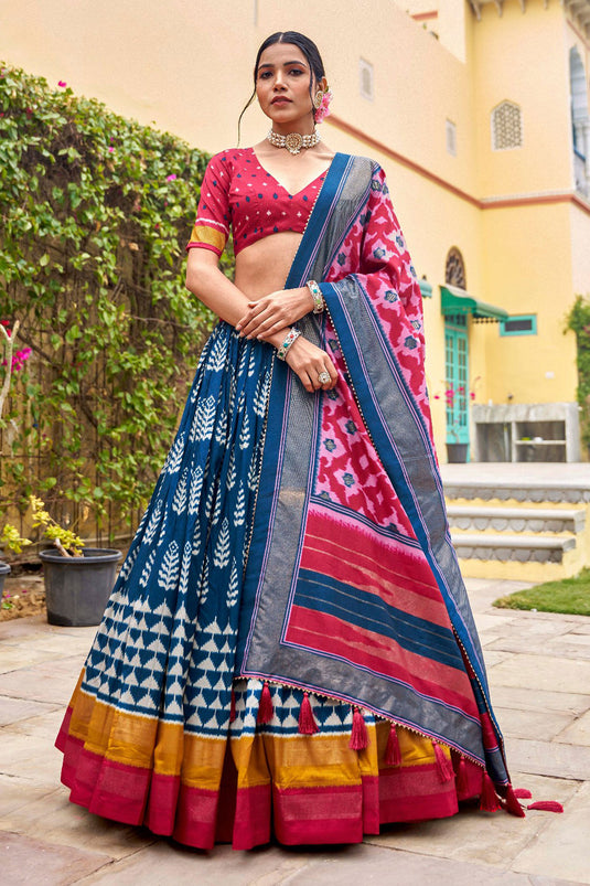 Blue Color Fantastic Art Silk Fabric Lehenga Suit In Function Wear