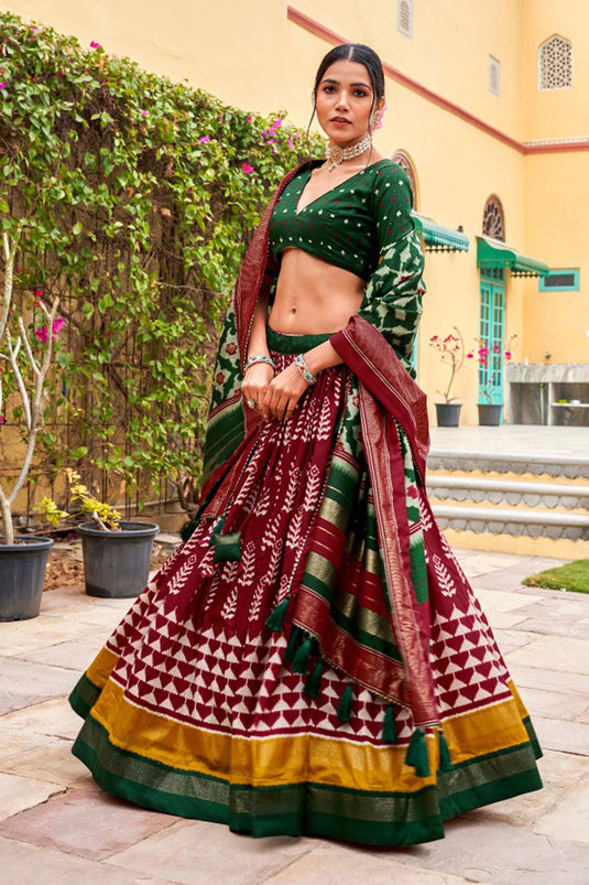 Function Wear Maroon Color Aristocratic Art Silk Fabric Lehenga Suit