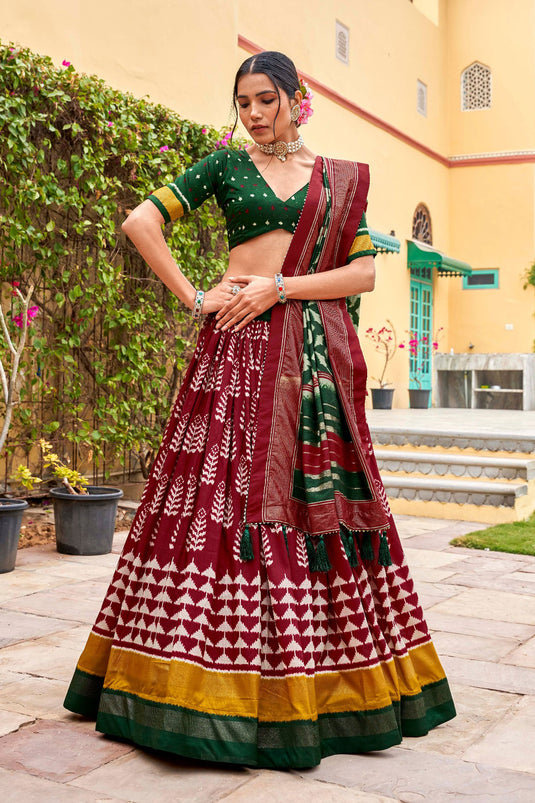 Function Wear Maroon Color Aristocratic Art Silk Fabric Lehenga Suit