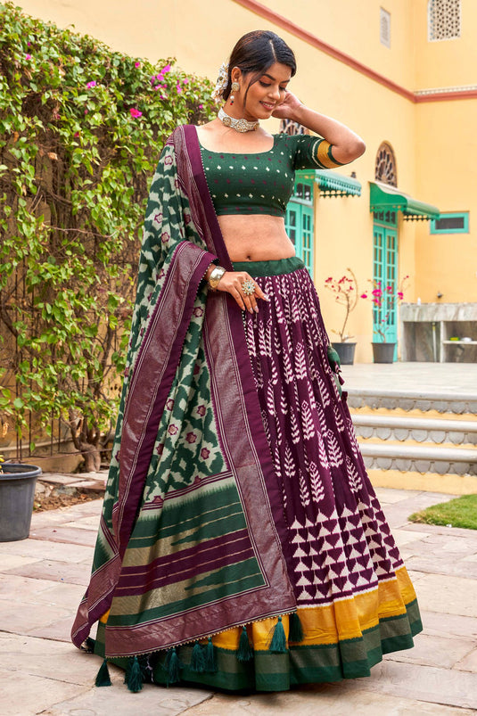 Imperial Wine Color Art Silk Fabric Lehenga Suit In Function Wear