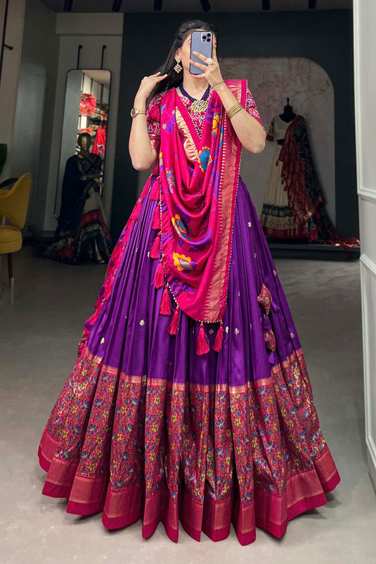 Art Silk Fabric Purple Color Beatific Look Foil Printed Lehenga