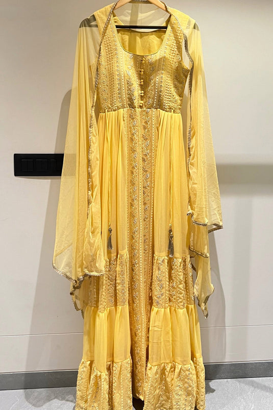 Yellow Georgette Festive Wear Readymade Anarkali Suit With Embroidery Designs
