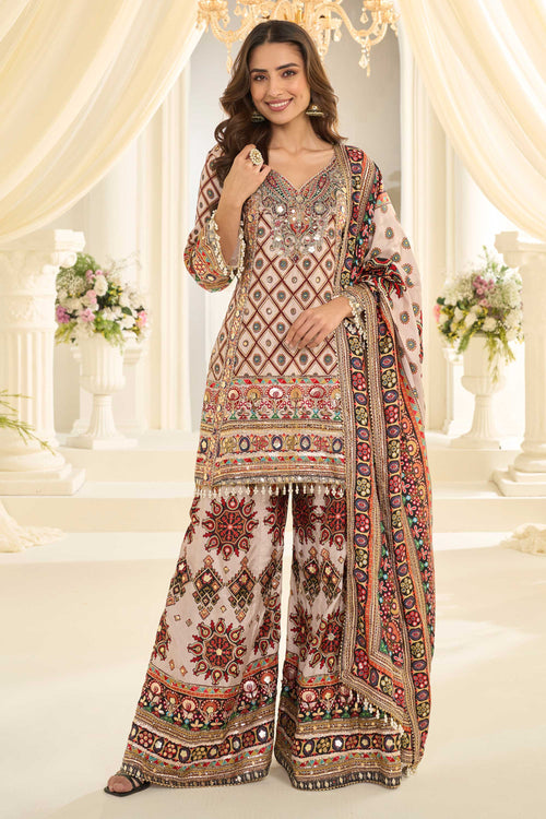 Elegant White Printed Readymade Palazzo Salwar Suit