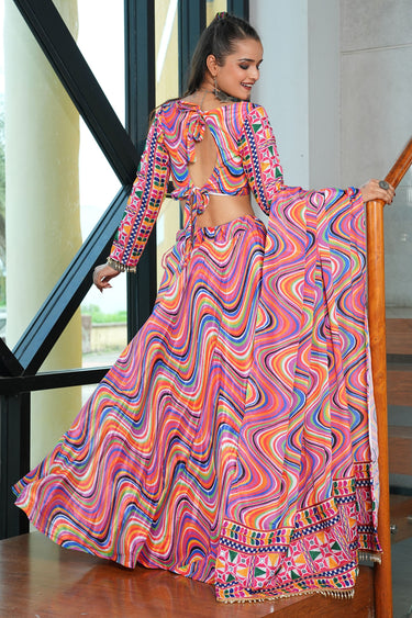 Multi Color Chinon Printed Navratri Special Chaniya Choli