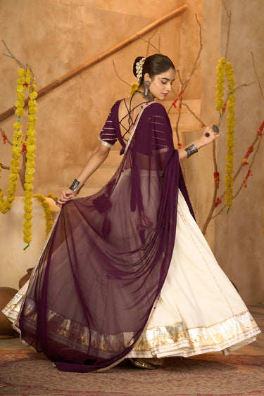 9 Raas Special Beige Crepe Lehenga Choli In Every Garba Night