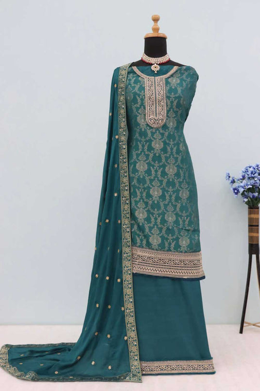 Nidhi shah Tempting Viscose Fabric Teal Color Salwar Suit