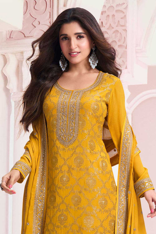 Nidhi shah Engaging Yellow Color Viscose Fabric Salwar Suit