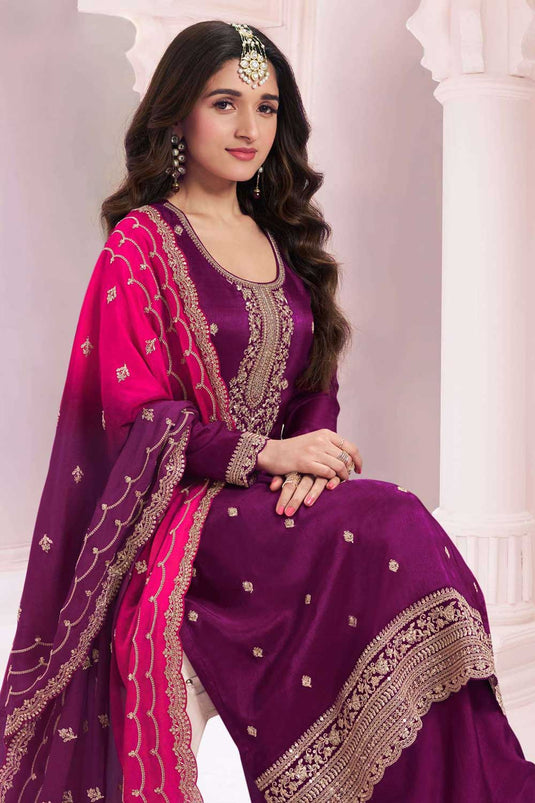 Nidhi shah Vichitra Fabric Wine Color Supreme Palazzo Suit