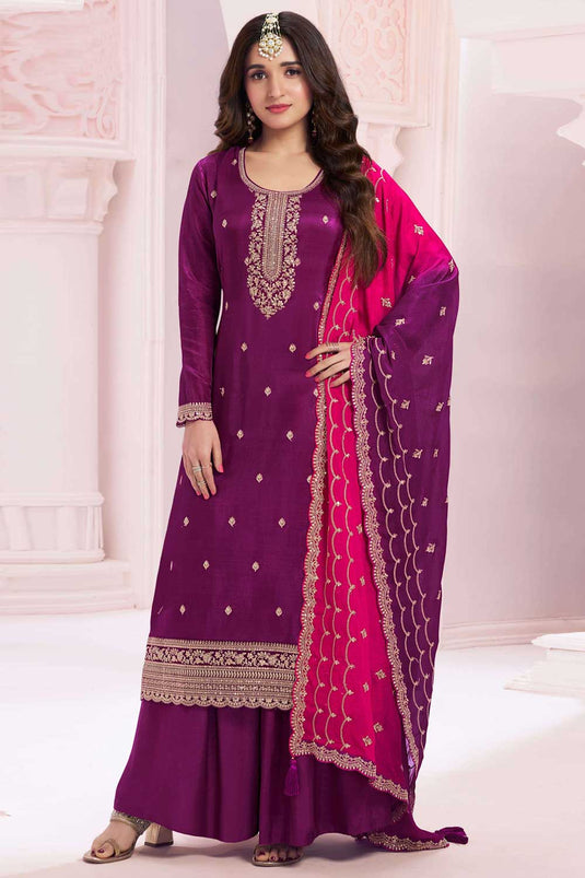 Nidhi shah Vichitra Fabric Wine Color Supreme Palazzo Suit